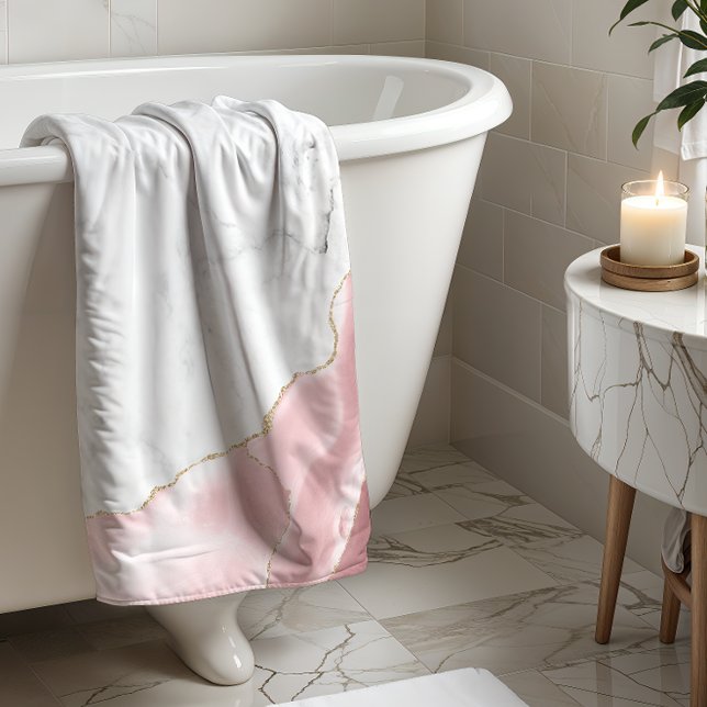 Toalha De Mão Largura Dourada de Agitação Rosa-Blush Branco (Criador carregado)
