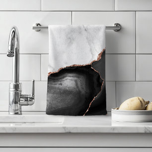 Toalha De Mão Largura Dourada Rosa de Agato Preto-Marble Branco