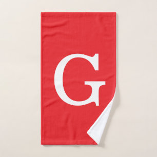Toalha De Mão Letra Inicial Monograma Vermelho Branco Simples