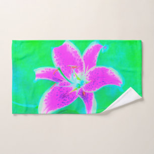 Toalha De Mão Lily, com Stargazer Rosa Quente, em Turquesa e Ver