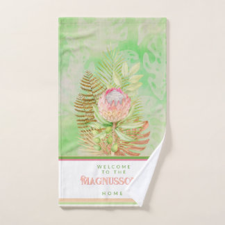 Toalha De Mão Lindas flores tropicais no batik green custom