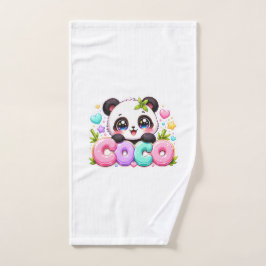 Toalha De Mão Lindo Kawaii Coco Panda Nome Pastel Rosa Brilhante