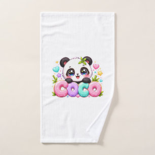 Toalha De Mão Lindo Kawaii Coco Panda Nome Pastel Rosa Brilhante