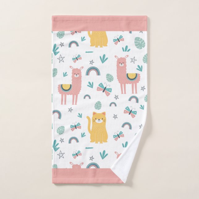 Toalha De Mão Llamas Cats Alapaca Animais de Trim Rosa Boho Yoga (Toalha de mão)