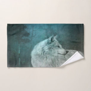 Toalha De Mão Lobo Cinza bonito numa Floresta Escura