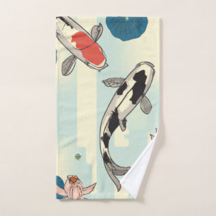 Toalha De Mão Lotus japonês e peixes koi em salmoura