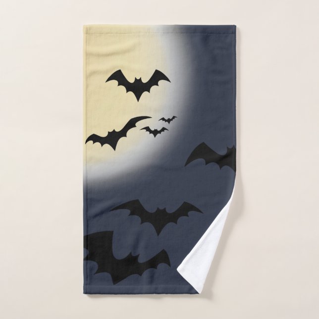 Toalha De Mão Lua Cheia De Halloween Com Morcegos (Toalha de mão)