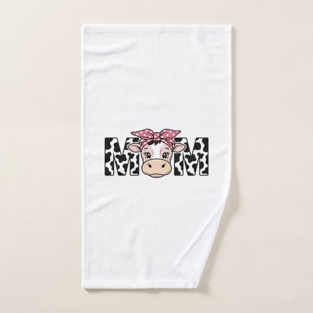 Toalha De Mão Mãe Vaca Fofa com Laço Design Gráfico_1 (Toalha de mão)