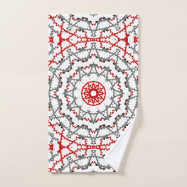 Toalha De Mão Mandala em branco, vermelho e khaki.