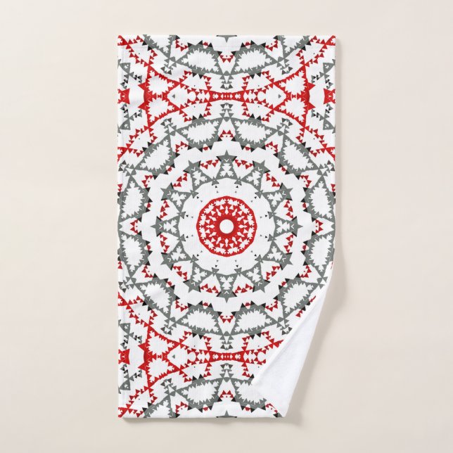 Toalha De Mão Mandala em branco, vermelho e khaki. (Toalha de mão)