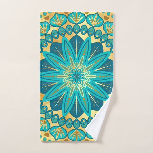 Toalha De Mão Mandala Flor de Ouro Azul (Toalha de mão)