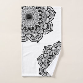 Toalha De Mão Mandala Preto em Fundo Branco