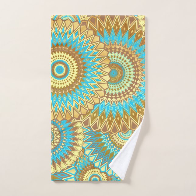 Toalha De Mão Mandala Sobreposta Azul Marrom Dourado (Toalha de mão)