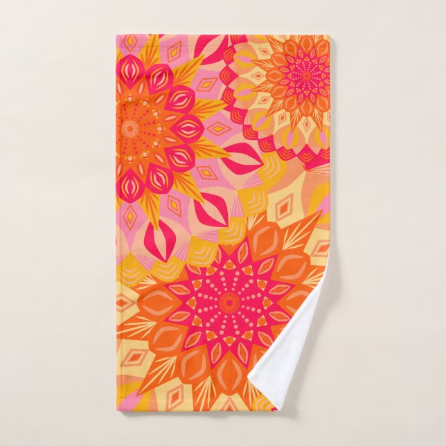 Toalha De Mão Mandala Sobreposta Laranja Rosa Amarelo (Toalha de mão)