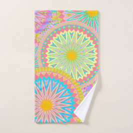 Toalha De Mão Mandala Sobreposta Rosa Azul Amarelo Verde-Menta R