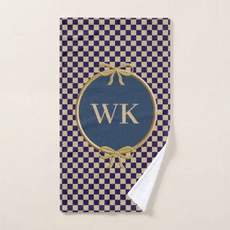 Toalha De Mão Marinho Azul & Khaki Brown Checks & Monograma