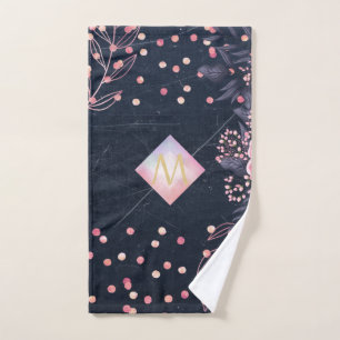 Toalha De Mão Marinho Rosegold Monograma Oferece Girly Floral Pi