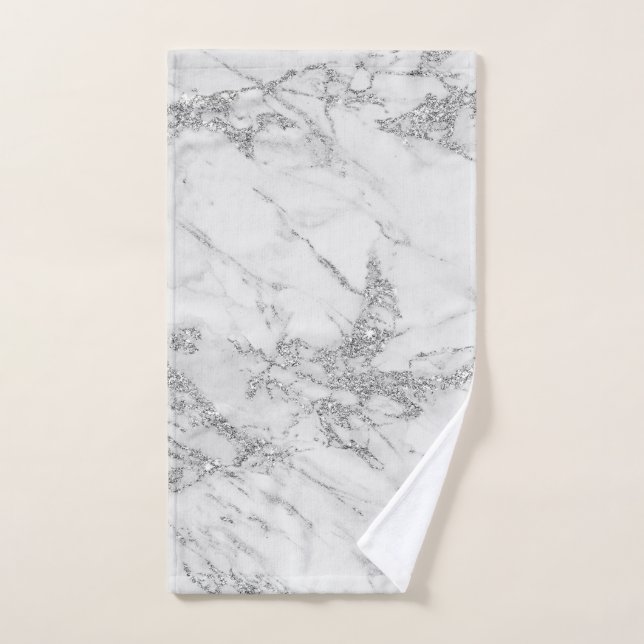 Toalha De Mão Mármore de prata cinzento branco chique elegante (Toalha de mão)
