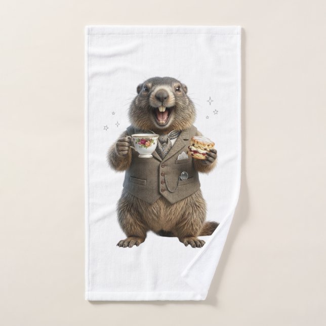Toalha De Mão Marmota Bebendo Chá (Toalha de mão)