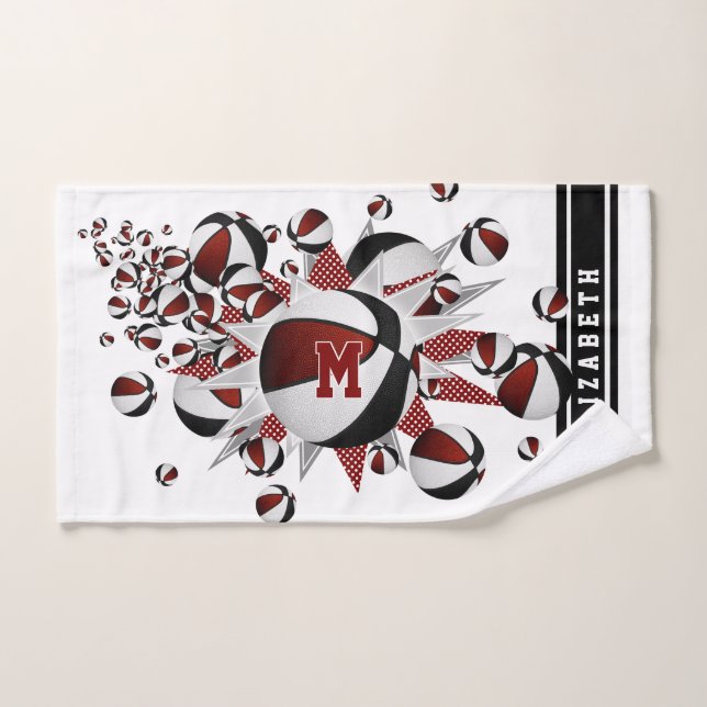 Toalha De Mão maroon black basketball stars estrelas raparigas m (Toalha de mão)
