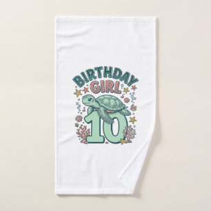 Toalha De Mão Menina de Aniversário 10 Tartaruga Marinha Desenho