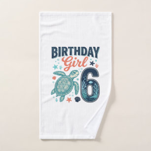 Toalha De Mão Menina de Aniversário 6 Tartaruga Marinha Desenho 