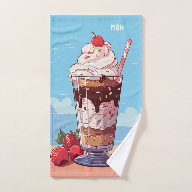 Toalha De Mão Milkshake de Sorvete Monograma Personalizado (Toalha de mão)