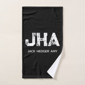 TOALHA DE MÃO MINIMALIST WHITE THREE LETTER MONOGRAM NAME BLACK 