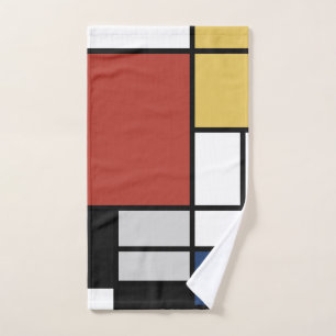 Toalha De Mão Mondrian Painting Red Plane Yellow Black Cinza Blu