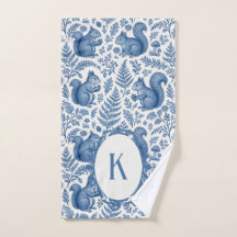 Monogram Blue Chinoiserie Squirrel Woodland Bath