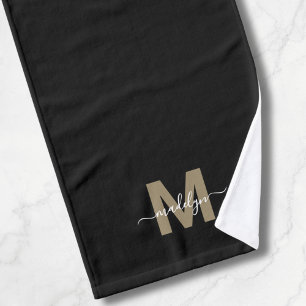 Toalha De Mão Monograma de Nome com Letra Elegante Preta Dourada