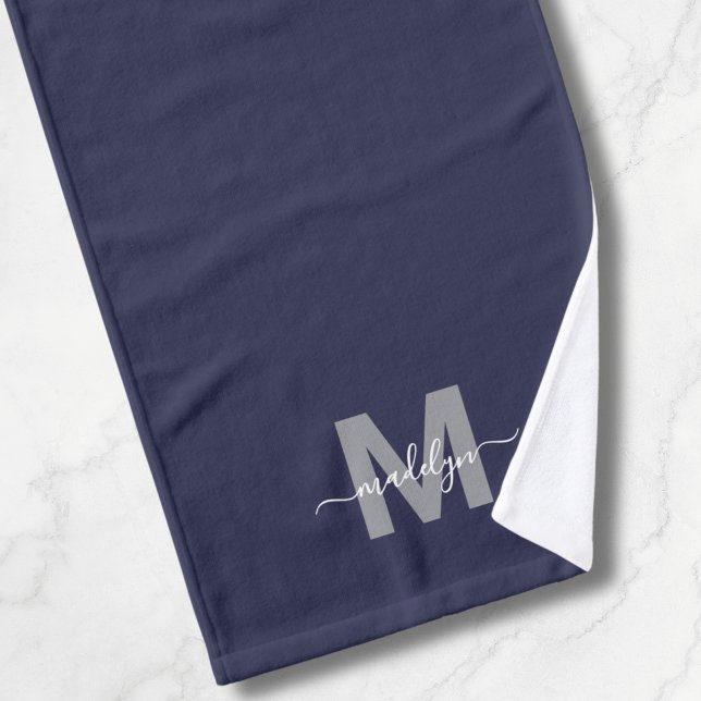 Toalha De Mão Monograma do nome azul do Marinho Elegante persona (Custom Elegant Navy Blue Name Monogram Hand Towel)