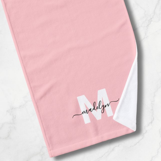 Toalha De Mão Monograma do Nome do Script Rosa Esmagado (Blush Pink Script Name Monogram Hand Towel)