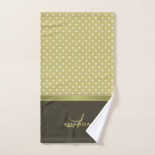 Toalha De Mão Monograma Elegante Verde Azeitona Dourado e Ecru