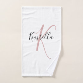 Toalha De Mão Monograma Minimalista em Rosa Poeirento