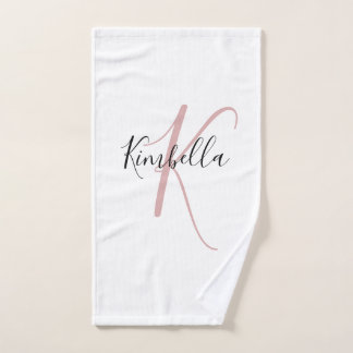 Toalha De Mão Monograma Minimalista em Rosa Poeirento