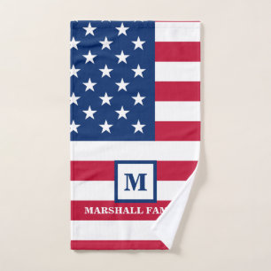 Toalha De Mão Monograma Personalizado de Bandeira Americana 4 De