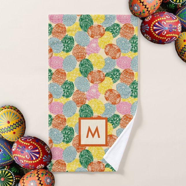 Toalha De Mão Monograma Ucraniano de Ovos de Páscoa Desordenados (Criador carregado)