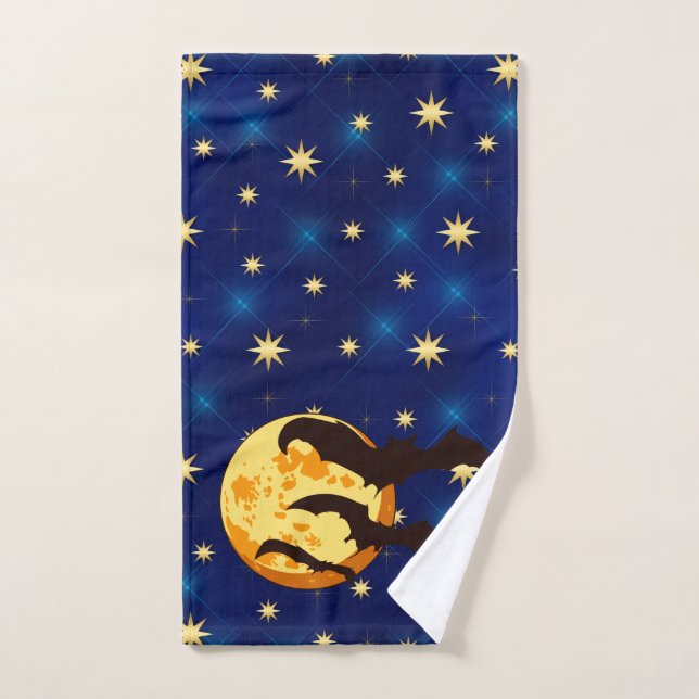 Toalha De Mão Morcegos sob a Lua Cheia de Halloween no Céu Notur (Toalha de mão)