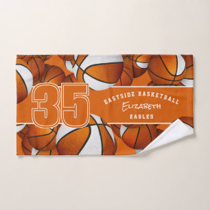 Toalha De Mão Muitas bolas de basquete cor de laranja são atléti