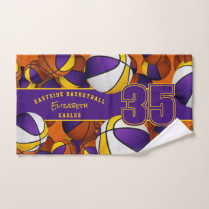 Toalha De Mão Muitas bolas de basquete, equipes de ouro roxo col