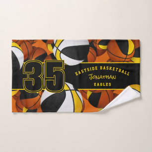 Toalha De Mão Muitas bolas de basquete nome de atleta personaliz