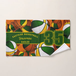 Toalha De Mão Muitas bolas de basquete verde ouro nome de equipe
