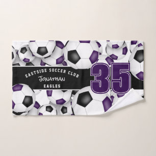 Toalha De Mão Muitas bolas de futebol espiam preto roxo