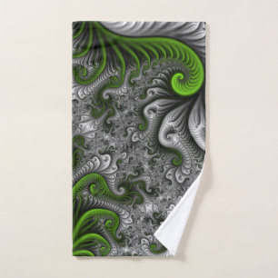 Toalha De Mão Mundo Fantástico Arte Fractal Abstrata Verde e Cin