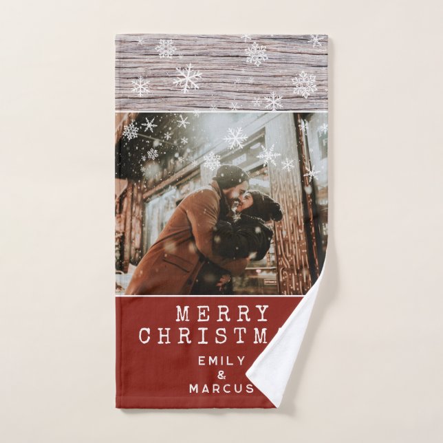 Toalha De Mão Natal Rustic Wood Snowflakes (Toalha de mão)