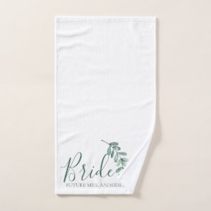Toalha De Mão Noiva elegante botânica da hortelã personalizada
