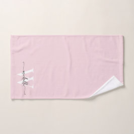 Toalha De Mão Nome com Monograma Rosa Moderno em Estilo Elegante
