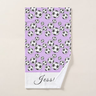 Toalha De Mão Nome da Equipe do Garota de Futebol Fofo Cinza Ros