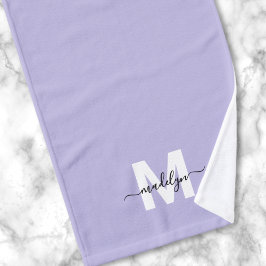 Toalha De Mão Nome de Monograma Roxo Script